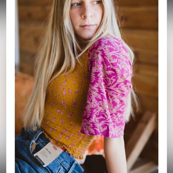 Free People
Marigold Square Neck Contrast Short Sleeve Floral Print Smocked Top - Picture 8 of 8